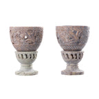NAKKASHI handgeschnitzter Speckstein Eierbecher, Blumenmuster, 2 teilig