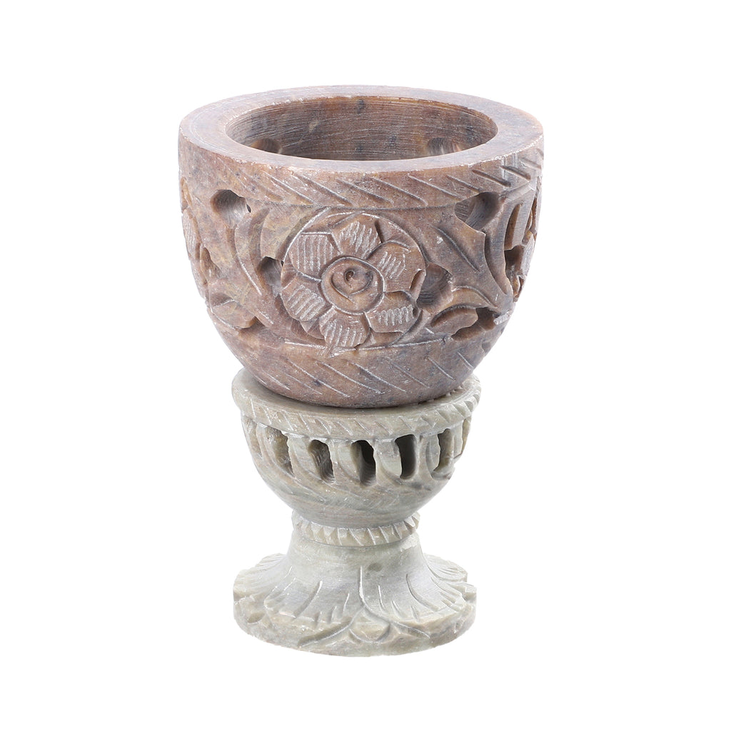 NAKKASHI handgeschnitzter Speckstein Eierbecher, Blumenmuster, 2 teilig