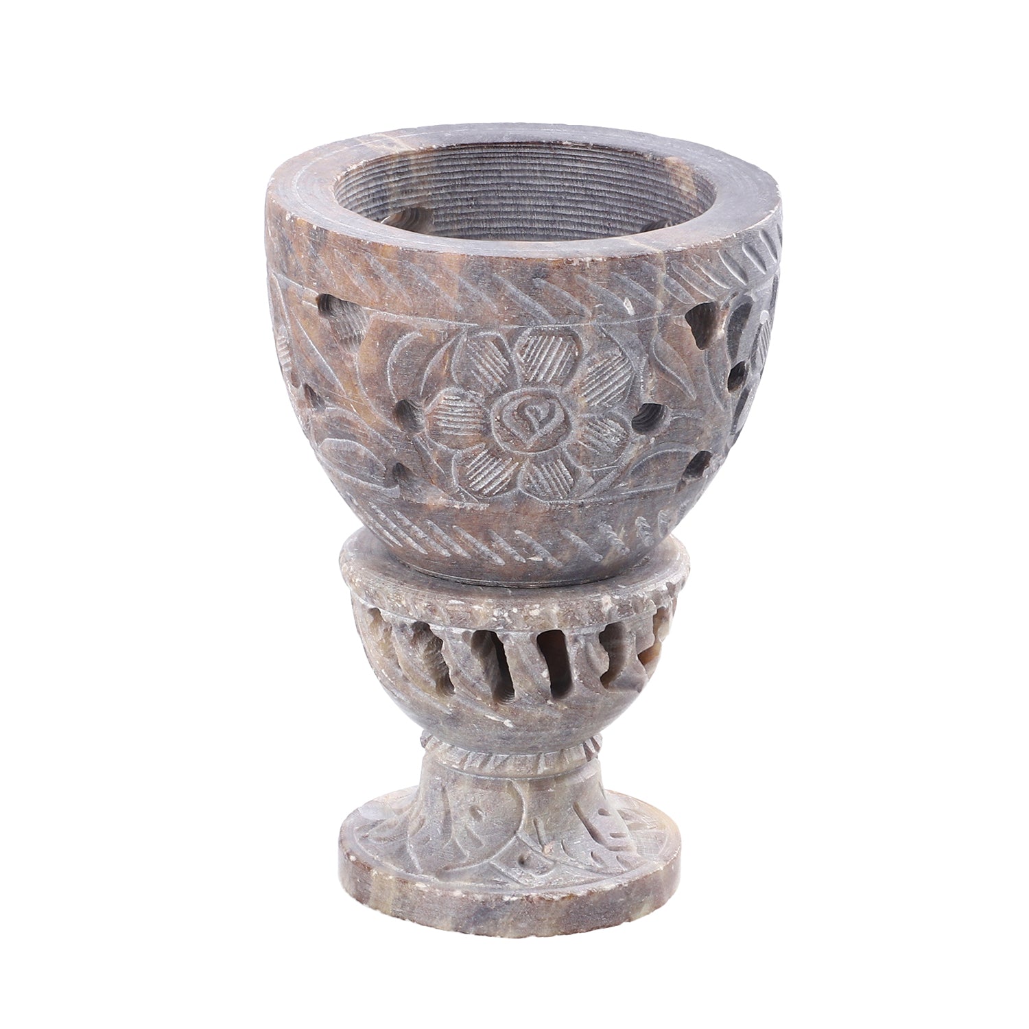 NAKKASHI handgeschnitzter Speckstein Eierbecher, Blumenmuster, 2 teilig