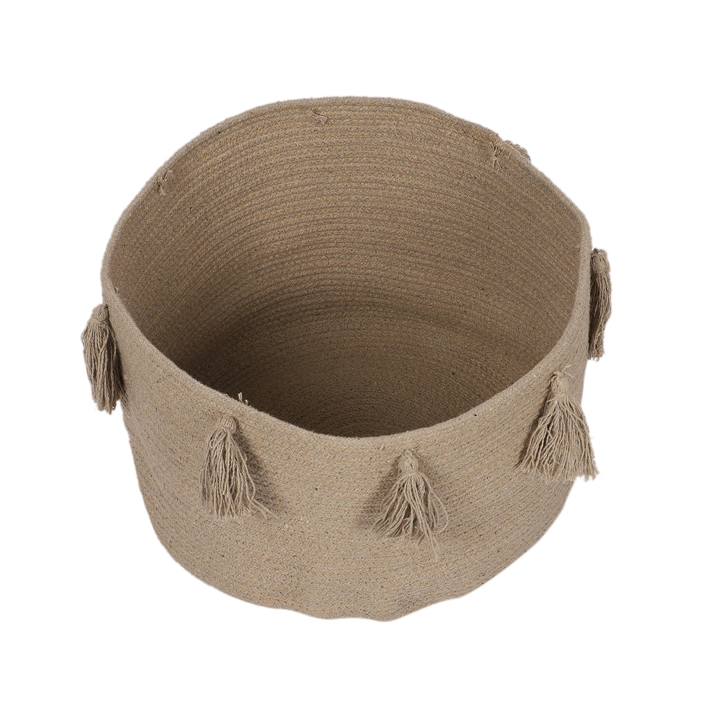 Aufbewahrungskorb aus 100 % Baumwolle mit Quasten, 45x45x30 cm, Beige