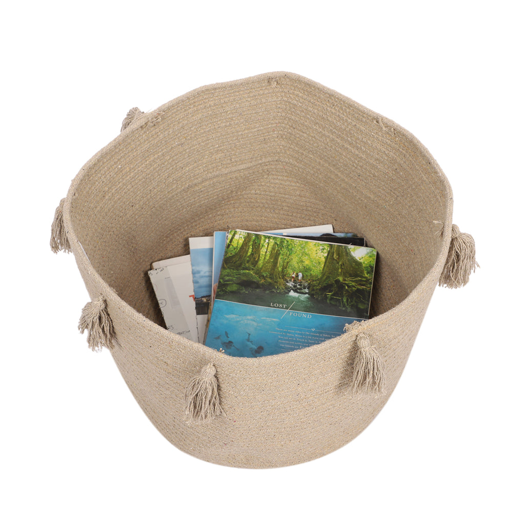 Aufbewahrungskorb aus 100 % Baumwolle mit Quasten, 45x45x30 cm, Beige