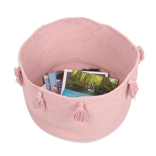 Aufbewahrungskorb aus 100 % Baumwolle mit Quasten, 45x45x30 cm, Altrosa