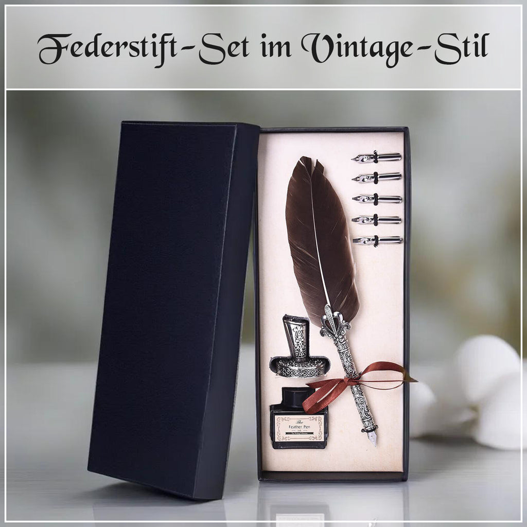 Federstift Geschenkbox, schwarz feder