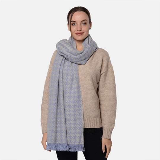 LA MAREY - Wollschal mit Hahnentrittmuster, 200x69 cm,Grau