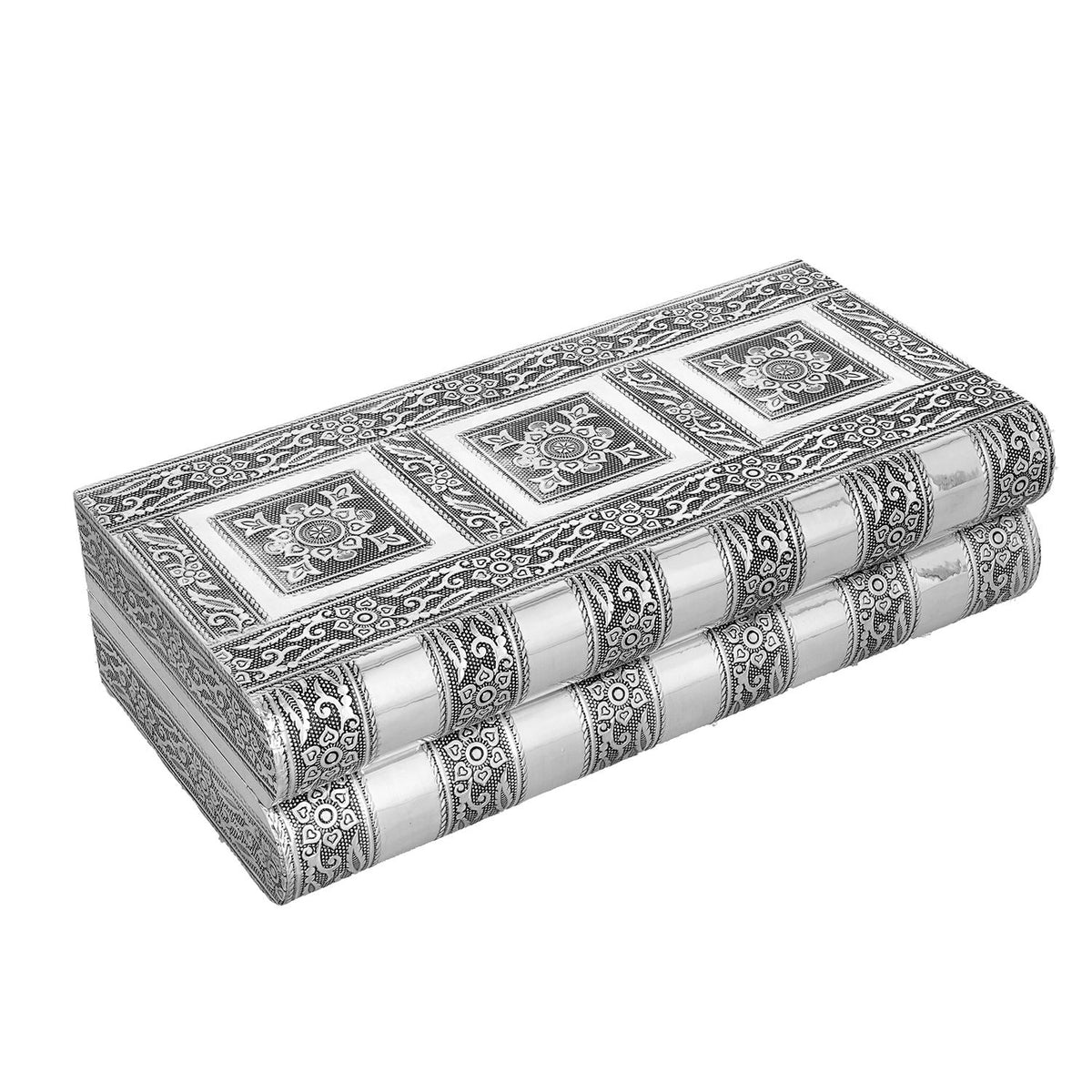 Handgefertigtes Teakholz & Aluminium-Schmuckkästchen, silber