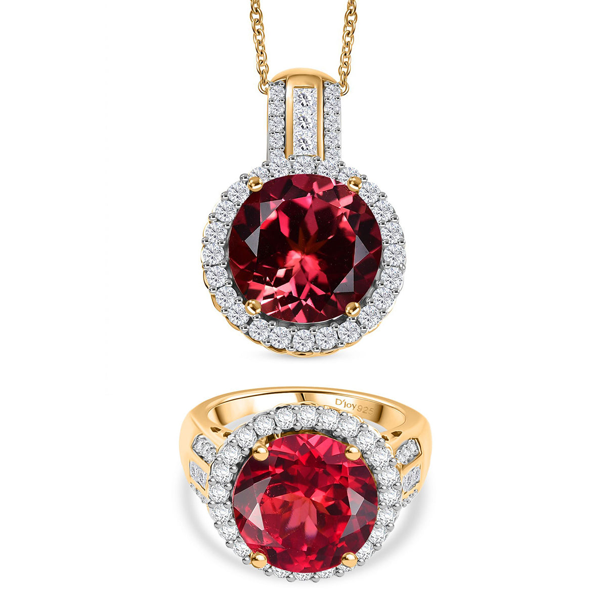 D'Joy Labor Padparadscha Saphir und Moissanit Anhänger mit 45cm Kette und Ring