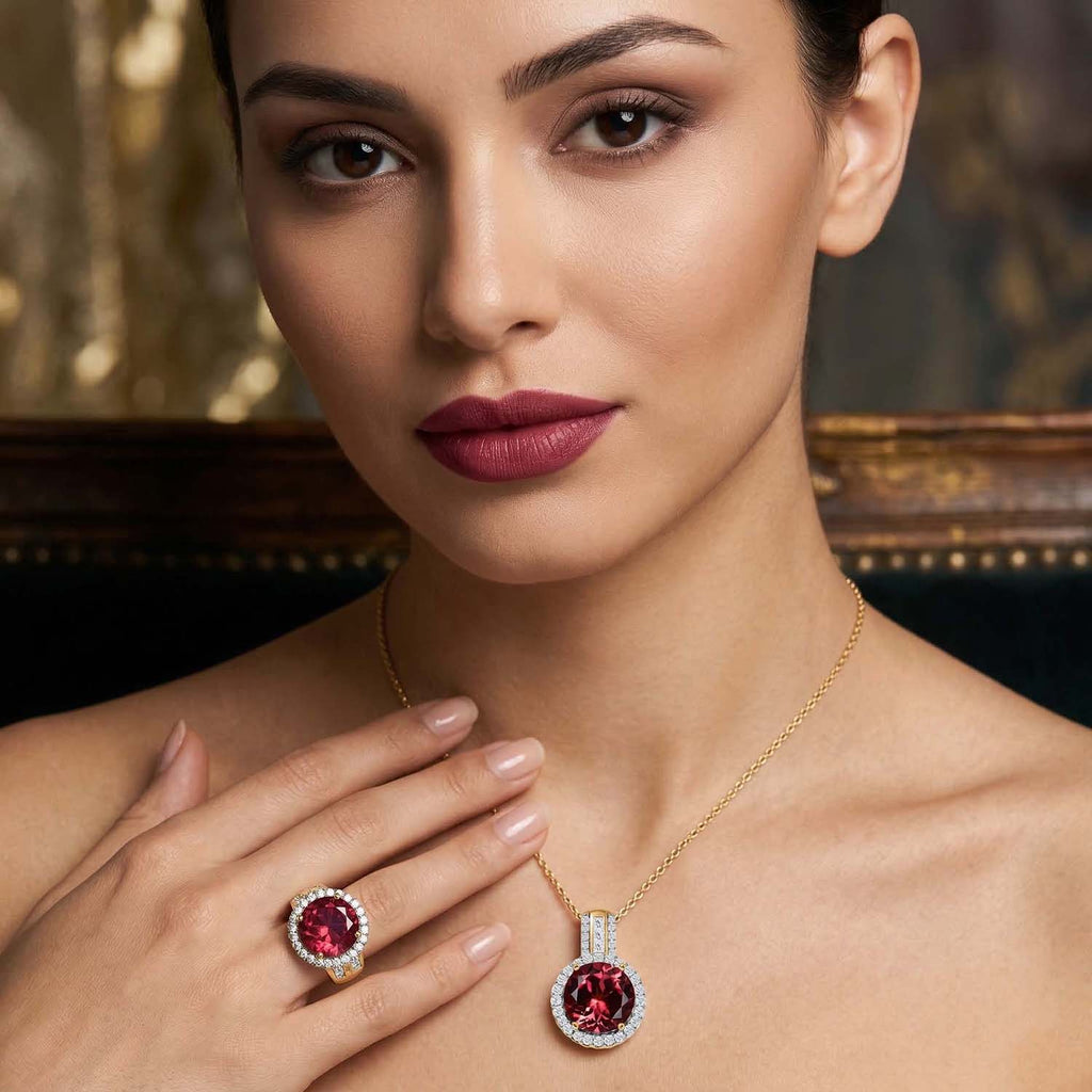 D'Joy Labor Padparadscha Saphir und Moissanit Anhänger mit 45cm Kette und Ring