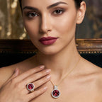 D'Joy Labor Padparadscha Saphir und Moissanit Anhänger mit 45cm Kette und Ring