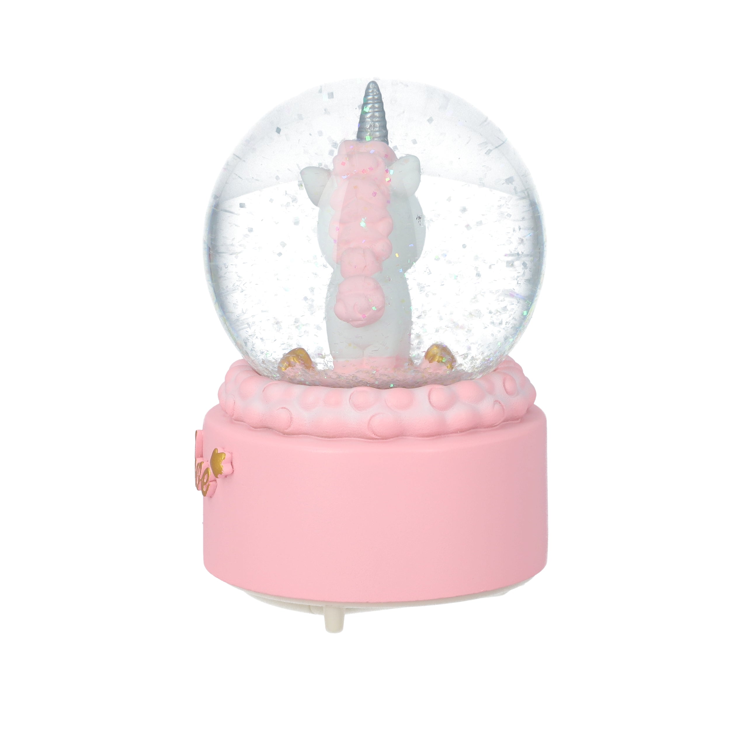 Schneekugel Musik und Licht, 15x10 cm, Einhorn, Rosa