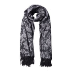 LA MAREY - 100% Lammwolle Schal, Jacquard-Blätter-Muster, 175x70+10cm, Grau