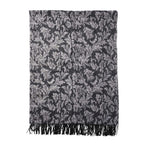 LA MAREY - 100% Lammwolle Schal, Jacquard-Blätter-Muster, 175x70+10cm, Grau