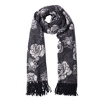 LA MAREY - 100% Lammwolle Schal, Jacquard-Blätter-Muster, 175x70+10cm, Schwarz