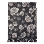 LA MAREY - 100% Lammwolle Schal, Jacquard-Blätter-Muster, 175x70+10cm, Schwarz