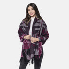 LA MAREY - 100% Lammwolle Schal, Jacquard-Blätter-Muster, 175x70+10cm, Lila
