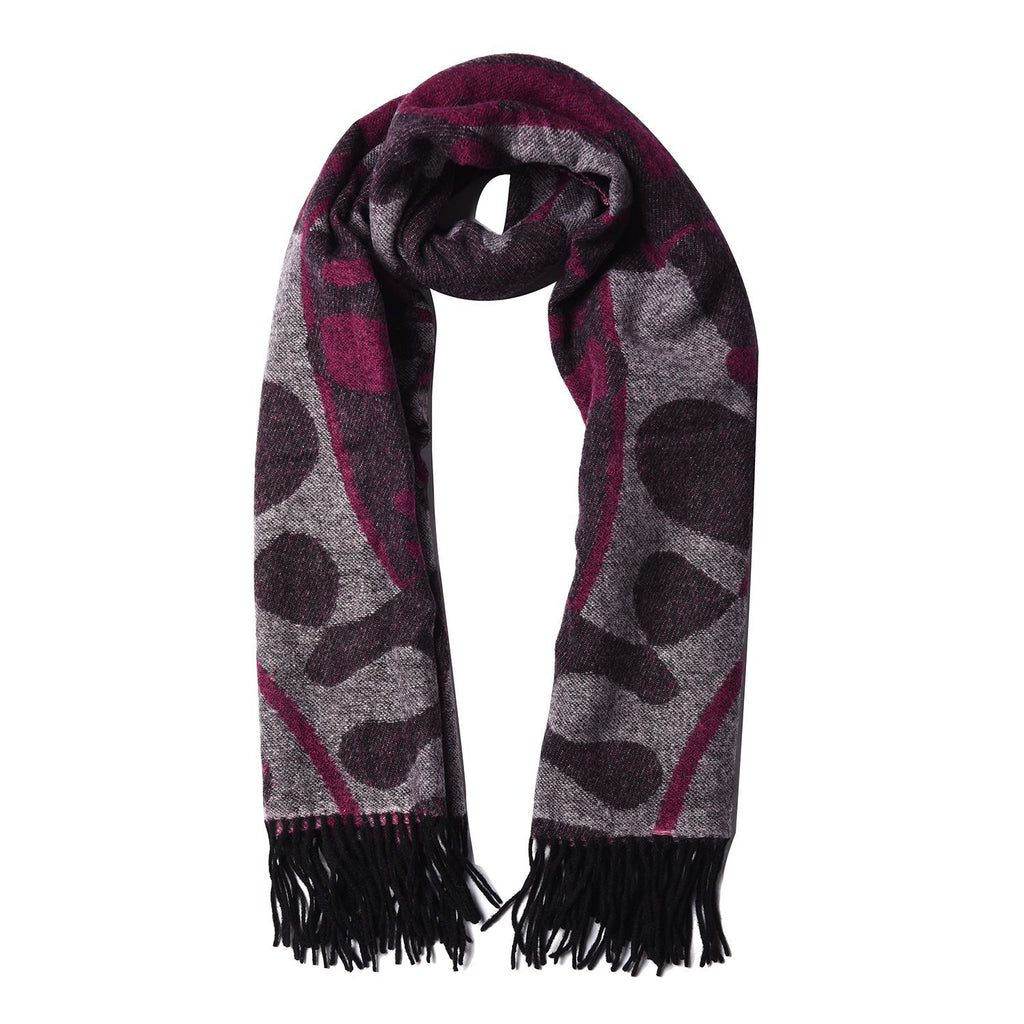 LA MAREY - 100% Lammwolle Schal, Jacquard-Blätter-Muster, 175x70+10cm, Lila