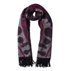 LA MAREY - 100% Lammwolle Schal, Jacquard-Blätter-Muster, 175x70+10cm, Lila