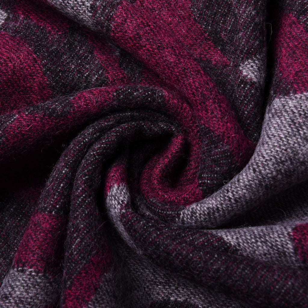 LA MAREY - 100% Lammwolle Schal, Jacquard-Blätter-Muster, 175x70+10cm, Lila