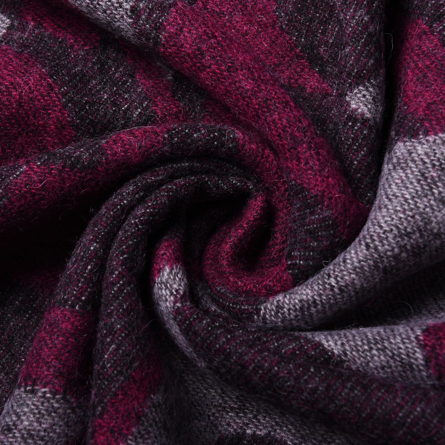 LA MAREY - 100% Lammwolle Schal, Jacquard-Blätter-Muster, 175x70+10cm, Lila