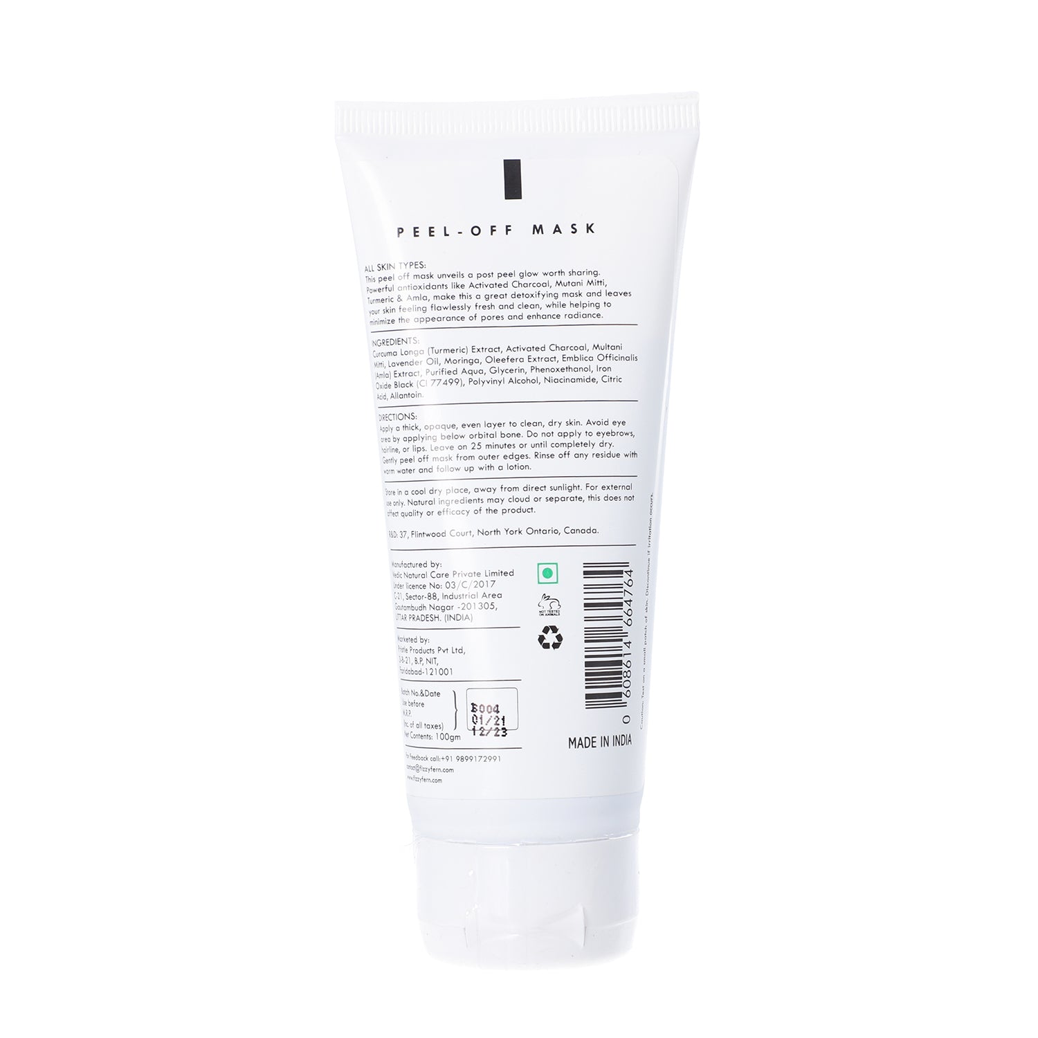 FIZZY FERN - Holzkohle Peel-off Maske mit Kurkuma, 100g