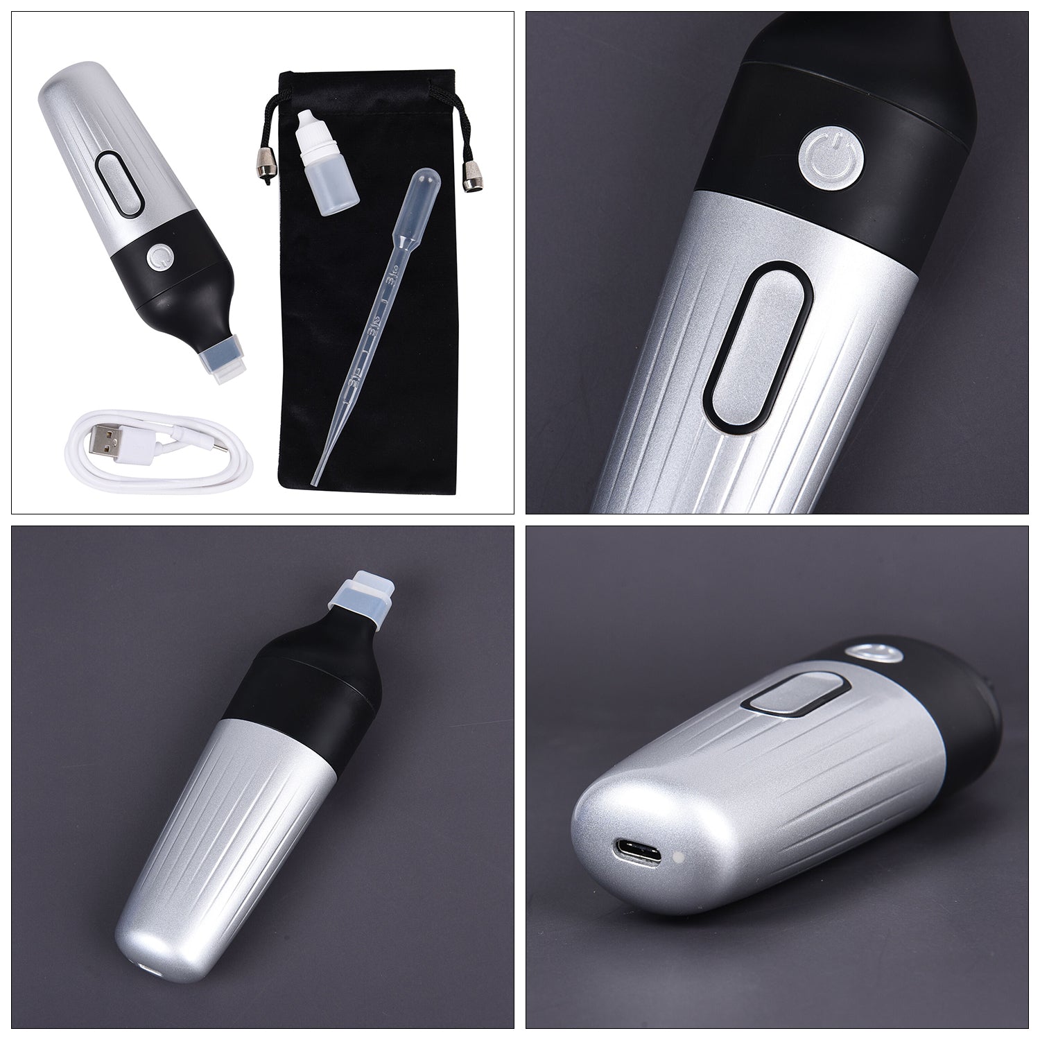 HOMESMART - Ultraschall Reinigungsstift, Zubehör inkl. und 2000mAh Batterie, 15x4,7 cm, Silber