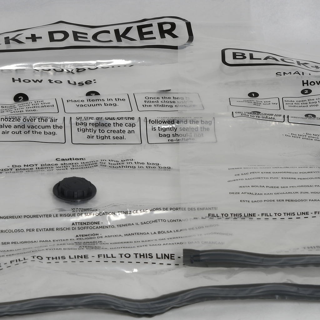 Black+Decker Vakuum-Aufbewahrungstasche, Extra groß 60x100cm, 3 teilig