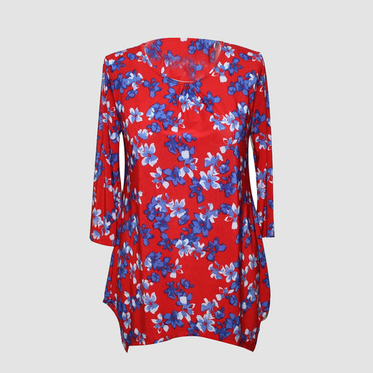 Bedrucktes Longline-Top für Damen, Grau und Blau, Größe: L