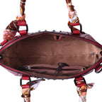 Luxushandtasche aus echtem Leder mit Kroko-Prägung und passendem Schal, Größe 25x9x19 cm, Rot