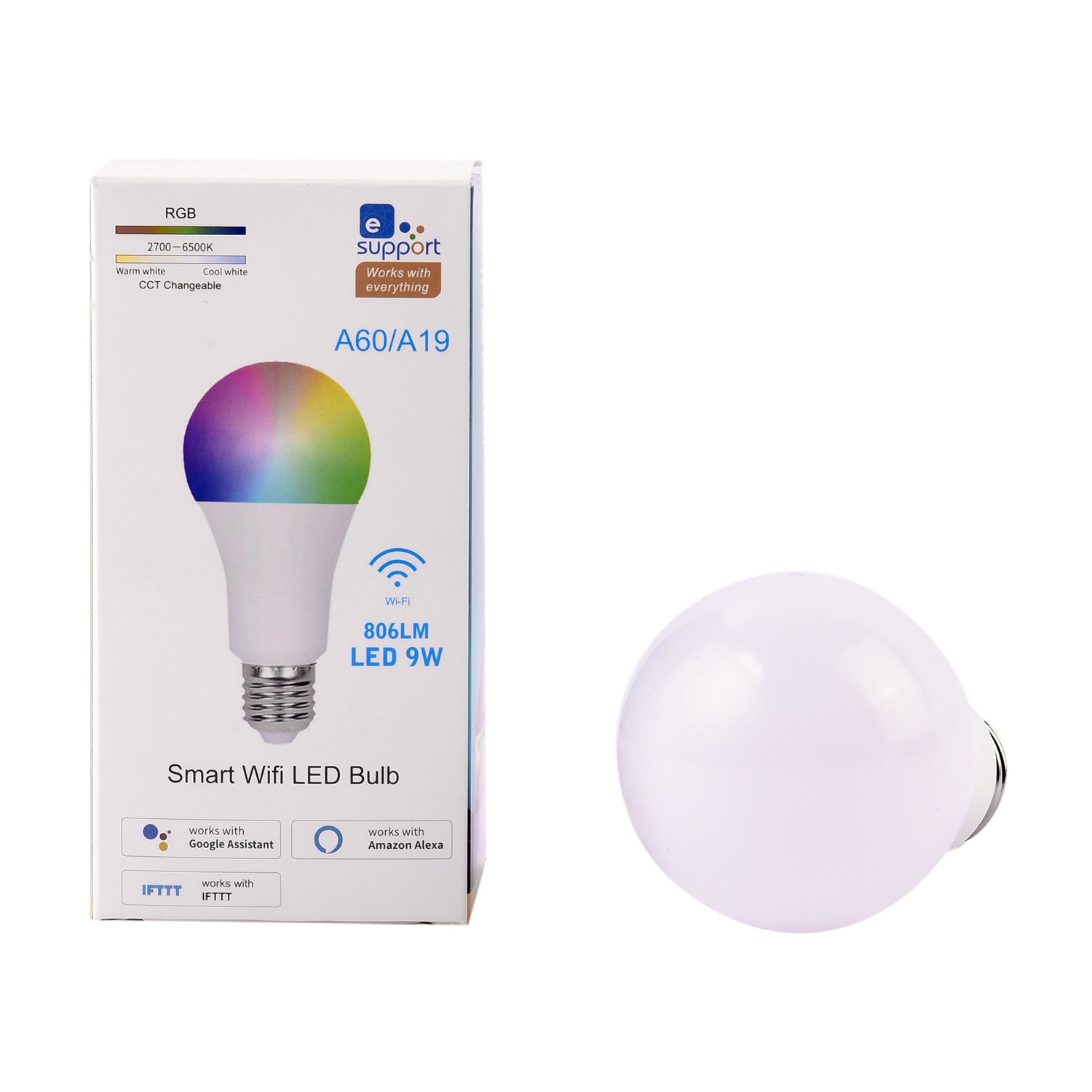 LED Glühbirne mit Farbwechsel mit Bluetooth & WLAN-Verbindung, 806LM