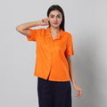 Einfarbiges Kurzarm-Top mit Knopfleiste, M, Orange