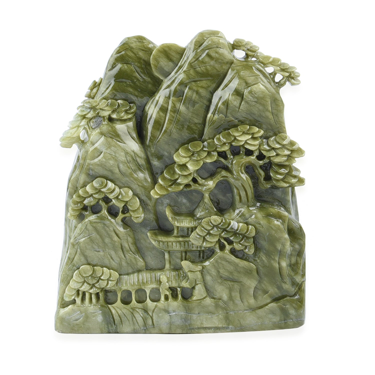 Handgefertigte Edelsteinfigur aus Serpentin, Größe 19x19,5x20,5 cm, Grün