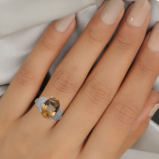 Citrin Ring 925 Silber platiniert 5.07 ct