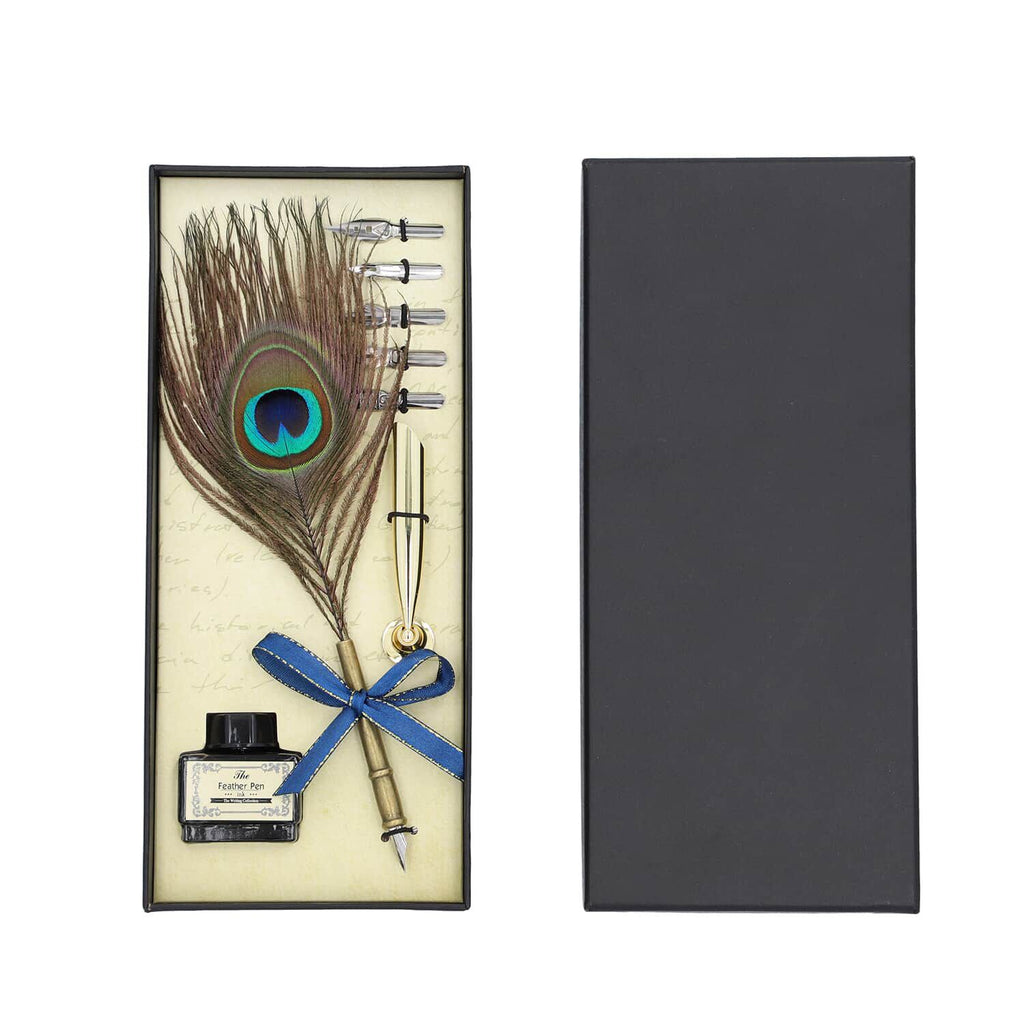 Federstift-Geschenkset in stilvoller Box, Pfaufeder
