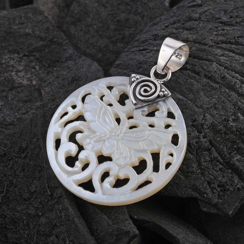 Royal Bali Kollektion - weißer Muschelkernperlen-Anhänger, 925 Silber
