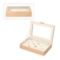 Schatulle aus Kunstleder, Platz für bis zu 100 Schmuckstücke, Glasfenster, Beige