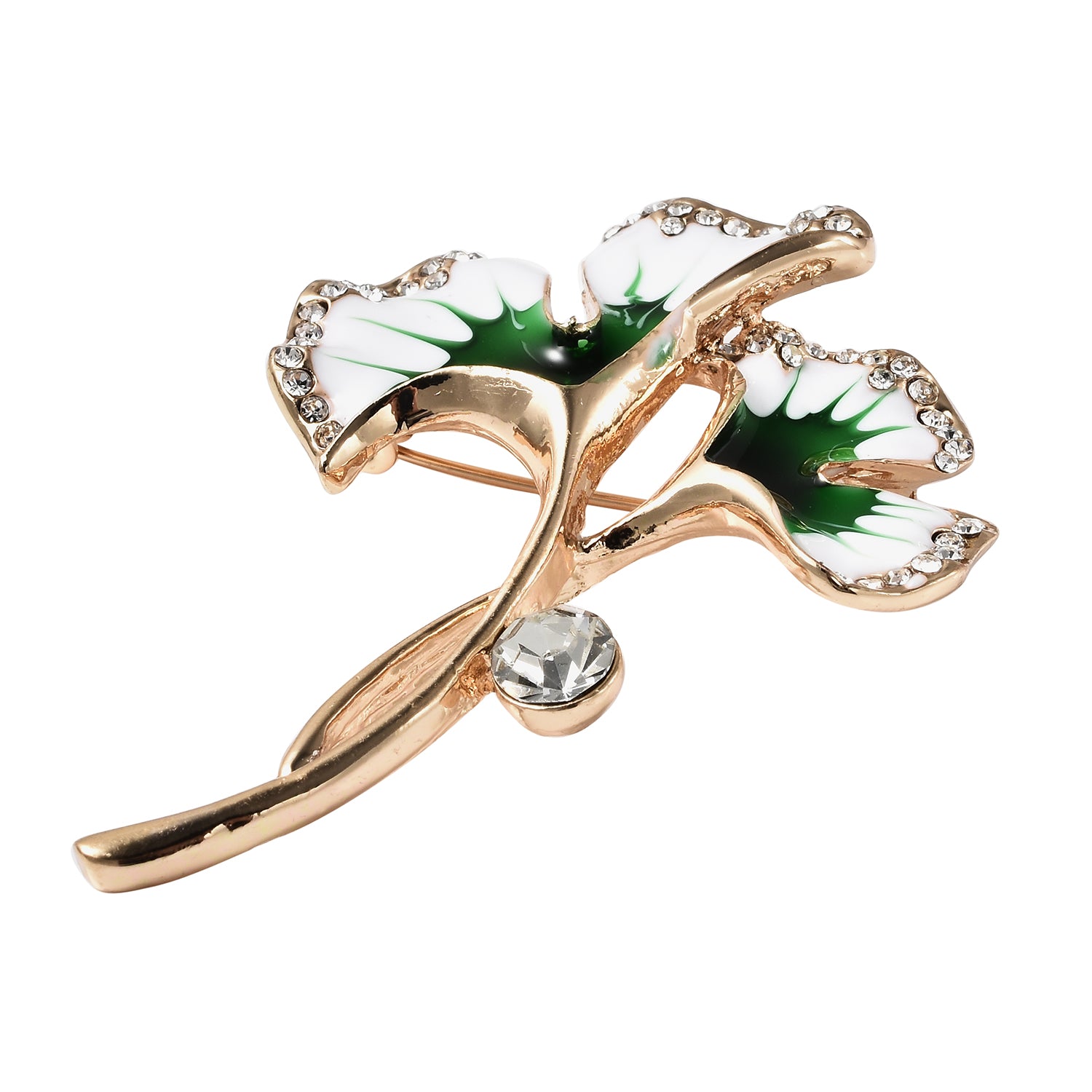 Weiße Kristall und Emaille Lilien-Brosche in silberfarben