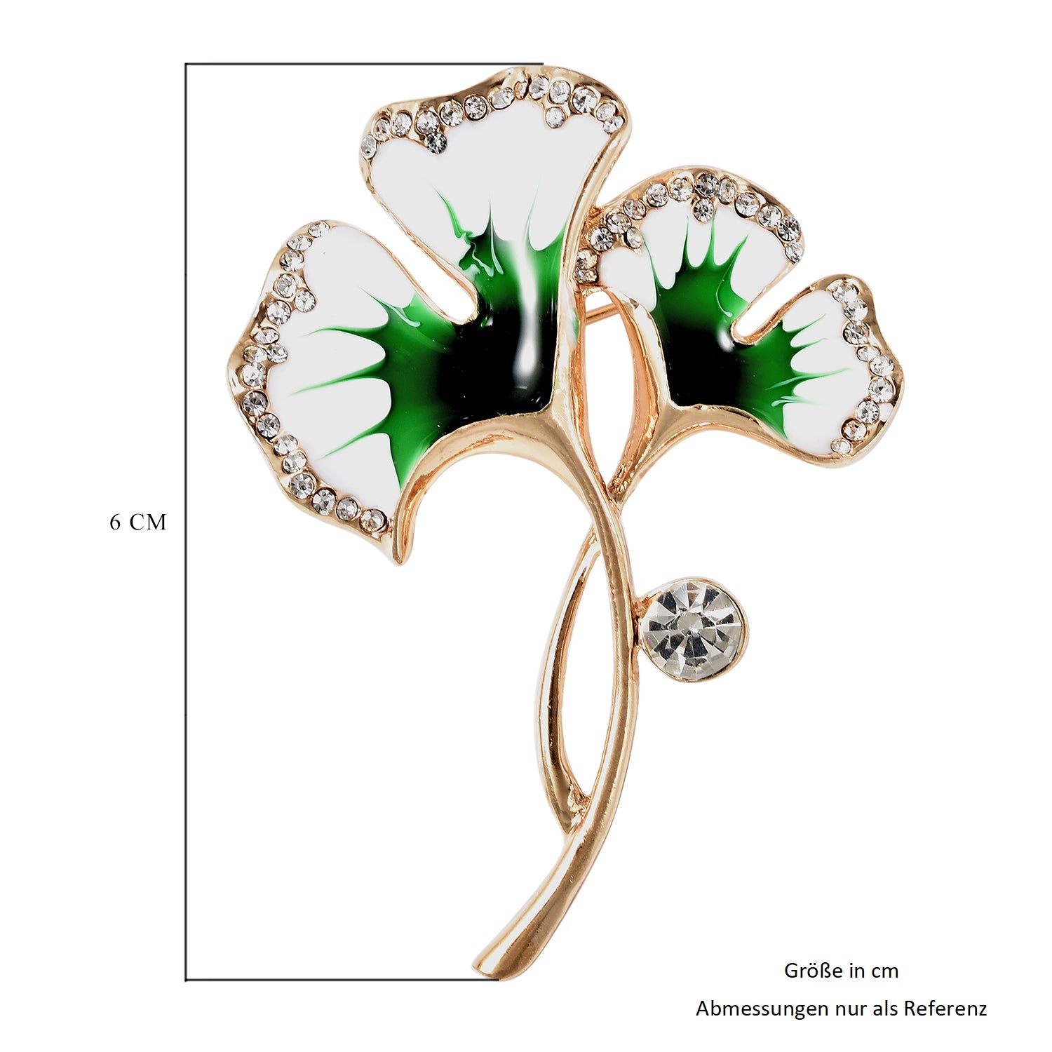 Weiße Kristall und Emaille Lilien-Brosche in silberfarben