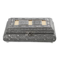 Handgefertigte Aufbewahrungsbox aus Teakholz mit Aluminiumfinish, Antik-Stil, Silber