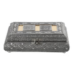 Handgefertigte Aufbewahrungsbox aus Teakholz mit Aluminiumfinish, Antik-Stil, Silber