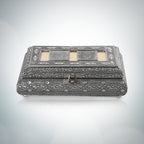 Handgefertigte Aufbewahrungsbox aus Teakholz mit Aluminiumfinish, Antik-Stil, Silber