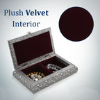 Handgefertigte Aufbewahrungsbox aus Teakholz mit Aluminiumfinish, Antik-Stil, Silber