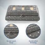 Handgefertigte Aufbewahrungsbox aus Teakholz mit Aluminiumfinish, Antik-Stil, Silber