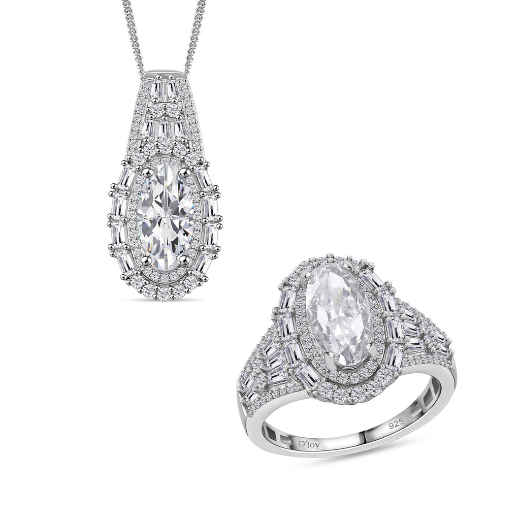 D'Joy Moissanit Ring und Anhänger mit 50cm Kette Oval