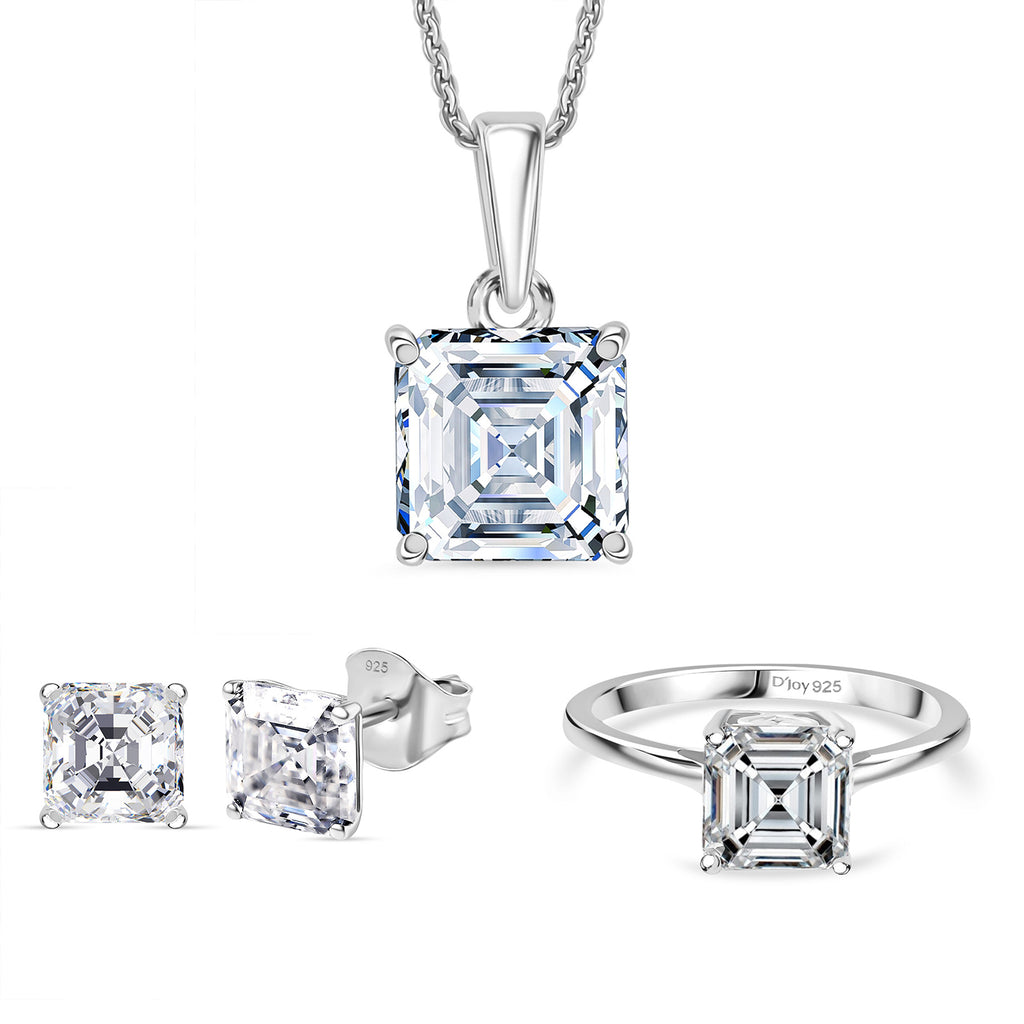 D'Joy Moissanit Ring, Anhänger mit 50cm Kette und Ohrstecker