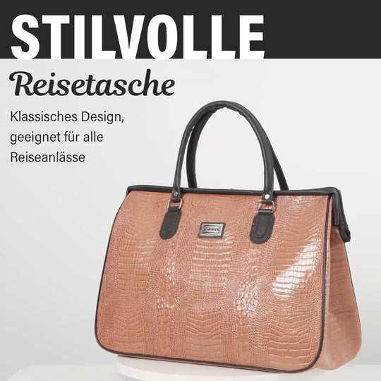 PASSAGE Reisetasche aus Semi-PU-Leder - Krokodilleder-Optik, Doppelreißverschluss, 45,72 x 22,23 x 33,02 cm, Senfgelb