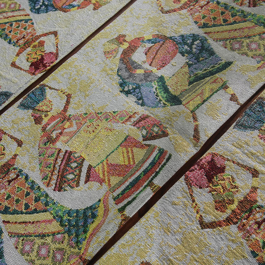 5er Set: Jacquard gewebter Tischläufer und 4 Tischsets, volkstümliches Design