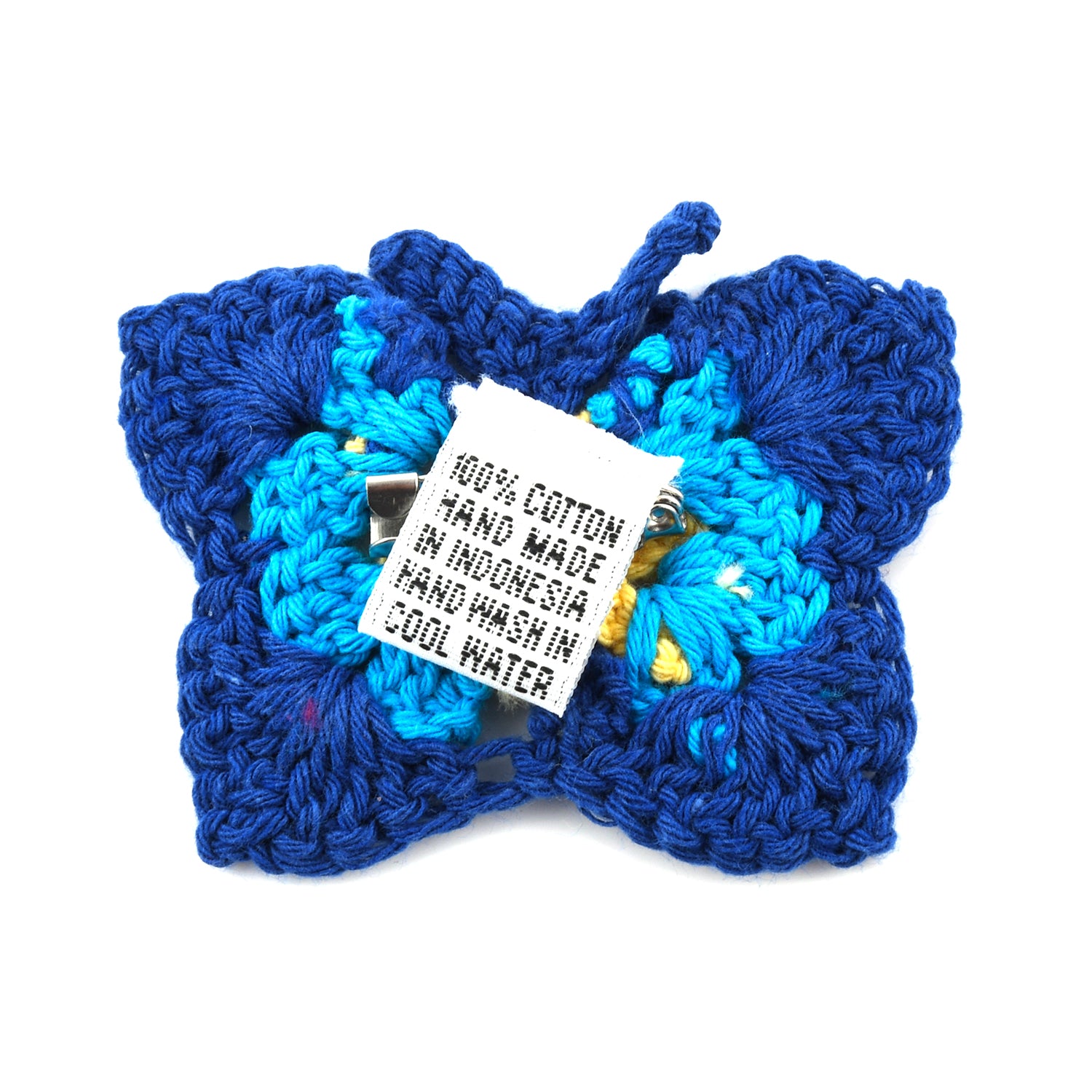 Handgefertigte Brosche mit Häkelarbeit Schmetterling Design, Blau