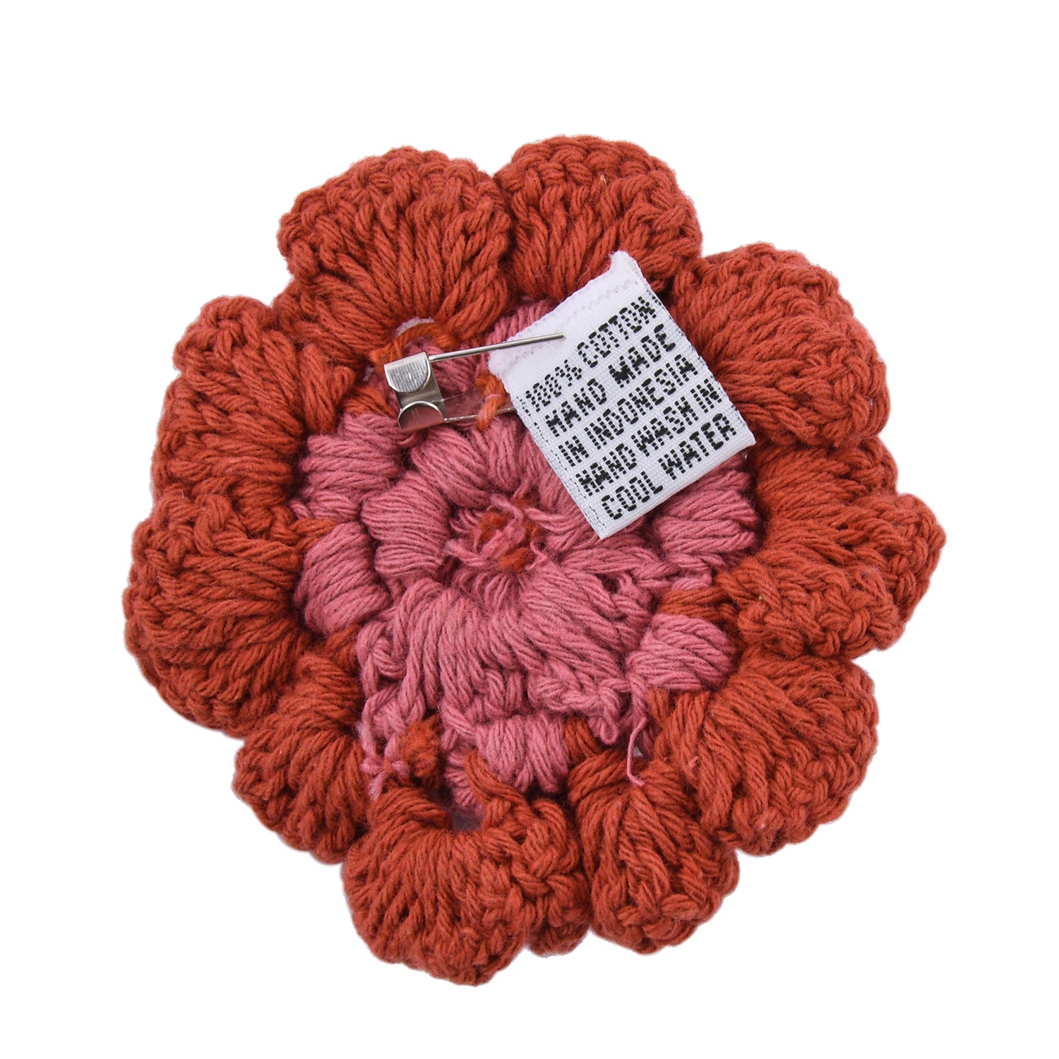Handgefertigte Brosche mit Häkelarbeit Blumen Design, Orange
