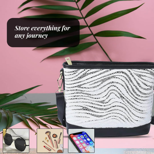 Echtleder Crossbody-Tasche mit Zebra Muster, 24x18x8 cm, Zebra