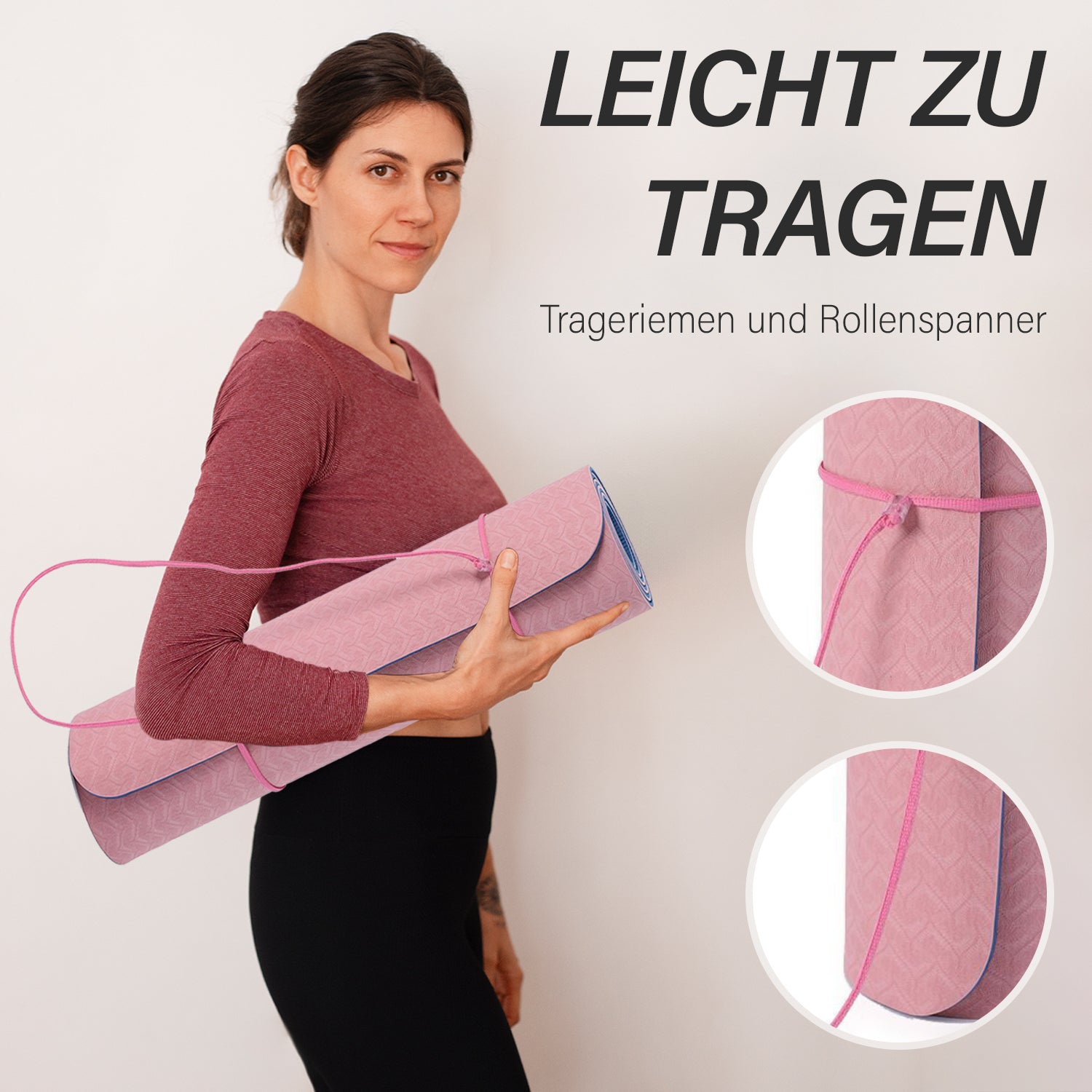 TPE rutschfeste Yogamatte, 183x61 cm, Rosa