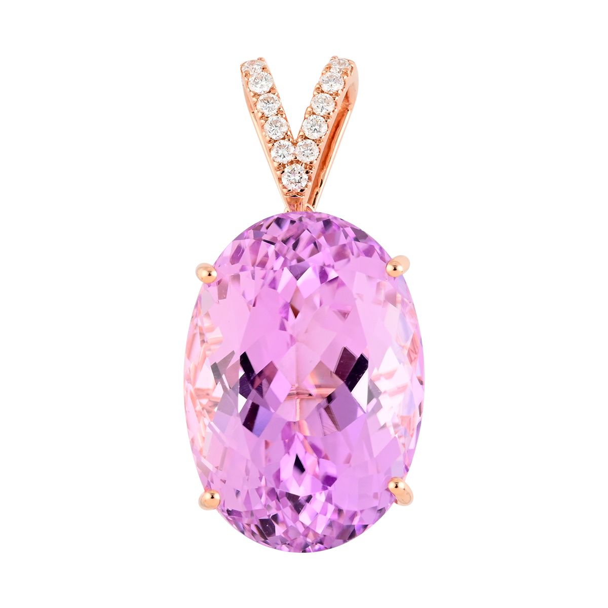 ILIANA AAA Patroke Kunzit und weißer Diamant-Anhänger SI G-H, zertifiziert und geprüft, 750 Roségold ca. 35.10 ct